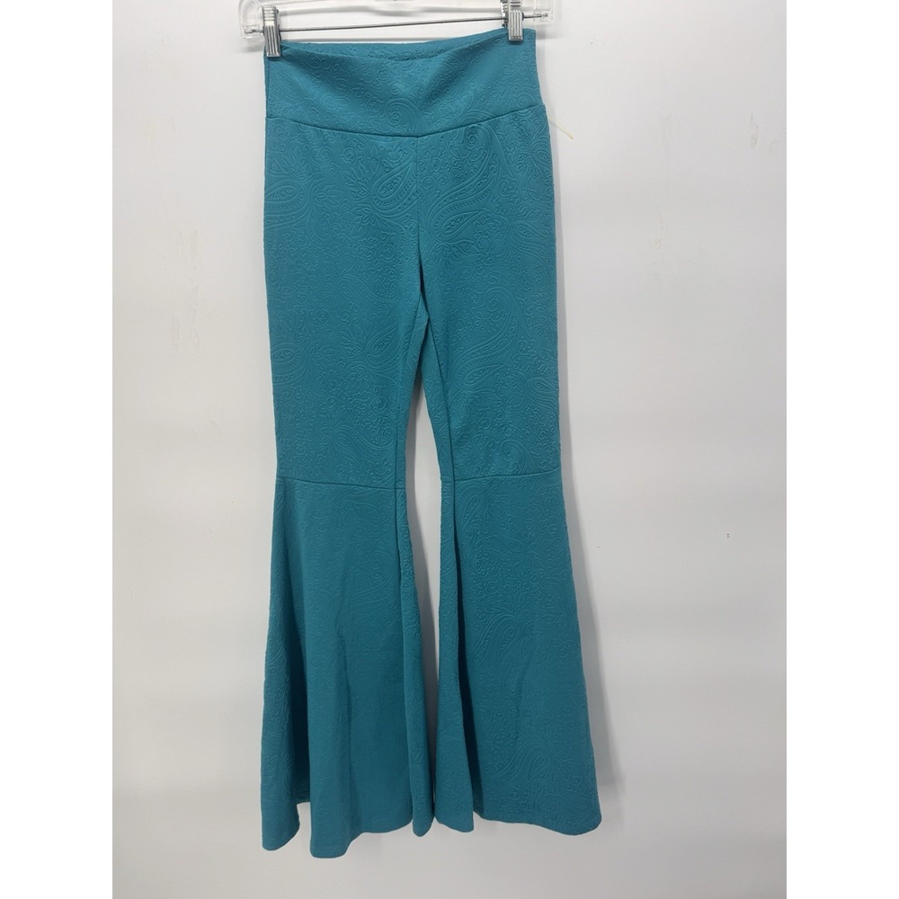Women's Textured Flair Leg Pants Teal Paisley Western Size Small Hippie Cowgirl